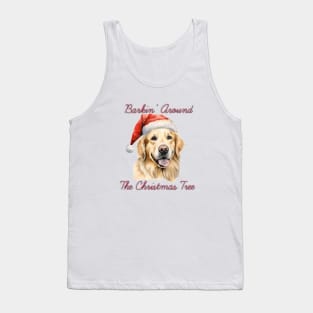 Christmas Golder Retriever Dog in Santa Hat Tank Top